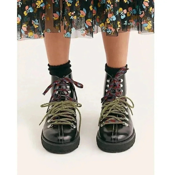 Free People Black Leather Combat Hiking Boots - Picture 1 of 8